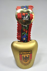 Vintage Germany Deutschland Crest Brass Metal Cow Bell w Embroidered Hang Ribbon