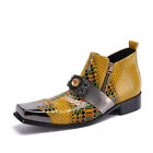 Runway Metal Square Toe Mens Snakeskin Print Ankle Boots Real Leather Western 47
