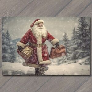 POSTCARD Santa strolls through the old fashion forest gifts in hand santa claus
