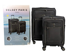 2 PIECE - BLACK Delsey Paris Soft Sided Spinner Carry-On Checked Luggage 30