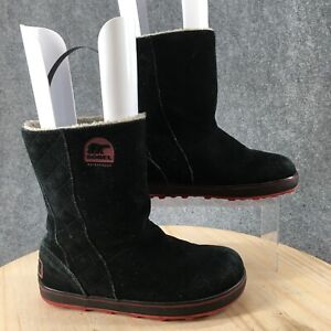 Sorel Boots Womens 9 Mid Calf Winter Snow NL1975-010 Black Suede Waterproof