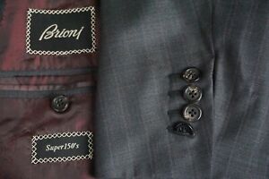 Brioni NM Nomenta CURRENT S150s Wool Gray Striped 2 Pc Suit Jacket Pants Sz 50R