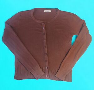 VTG 90s Chocolate Brown Button Front Cardigan Sweater Knit Top Sz Medium Debut