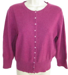 PURE Collection 100% Cashmere Deep Pink 3/4 sleeve Crew Neck Cardigan US 8/10