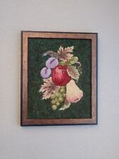 Vintage Rug Hooking Tapestry Framed Handmade Still Life Fruit by Kate Le Masters