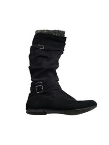Just Fab Women's Black CLEMM Wide Calf Winter Faux Suede Boots Size 9 EU 40