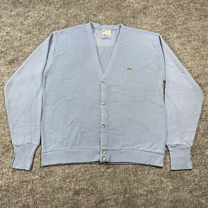Vtg Izod Lacoste Cardigan Mens Medium Blue V Neck Casual Button Up Sweater