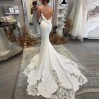 White/Iovry Mermaid Wedding Dresses V-Neck Straps Backless Lace Bridal Gowns
