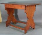 A RARE EARLY 18TH SAWBUCK TAVERN TABLE SHAPED SIDES ORIGINAL TOP AND STRETCHERS