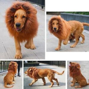 Pet Costume Lion Mane Wig w/ Ears for Large Dog Halloween Cloth Funny Dress up