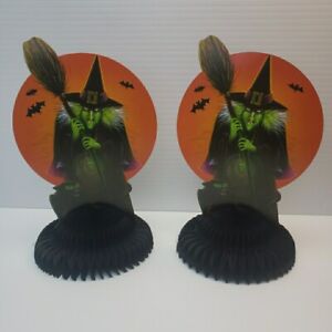 Vintage Beistle Paper Honeycomb Diecut Halloween Scary Witch with Black Couldron
