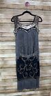 1920s 30s Flapper Gatsby Dress Size Small Black Fringe Sequins Party Cocktail