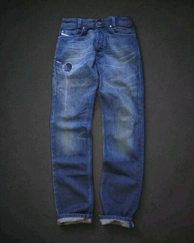 Vintage Diesel Jeans Mens 34x34 Indigo Denim Distressed Straight Fit Button Fly