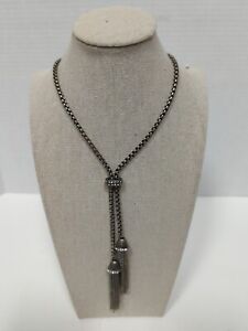 Classic Staggered Tassel Chain Long Necklace Rhinestone Silver Tone
