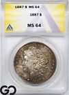1887 MS64 Morgan Silver Dollar Silver Coin ANACS Mint State 64 ** Nice Toning!