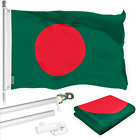 G128 Combo Pack: 6 Ft Flagpole Silver & Bangladesh Flag 3x5 Ft Printed 150D Poly