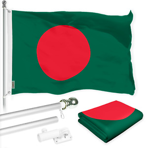 G128 Combo Pack: 6 Ft Flagpole Silver & Bangladesh Flag 3x5 Ft Printed 150D Poly