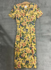 Vintage Yellow Floral Print Midi Dress Short Sleeve Button Down Sz 6