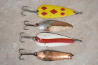 4 large vintage Spoon fishing lures lot 1 Doctor 2 Len Thompson #4 & hammered