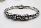 Nice Bali Sterling Silver Blue Topaz and Amethyst Woven Chain Bracelet 7