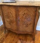 Antique FRENCH Floral Inlaid Two Door Sienna MARBLE Top SERVER Cabinet Bar