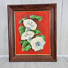 New ListingVintage Original Hand Painted Floral Art Wood Frame White Morning Glories on Red