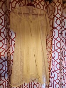 Vintage Lingerie Yellow Sheer Lace Slip Baby Doll Set, No Size Label