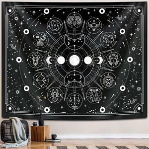 Sun Moon Zodiac Tapestry Wall Hanging, Stars Space Tarot Tapestries, Psychedelic