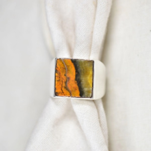 Natural Bumble Bee Jasper 925 Pure Sterling Silver Square Shape Mens Signet Ring