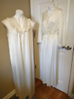 Vtg JC Penney 'Collectibles' Pale Cream Lace Gown & Robe Negligee Peignoir Set M