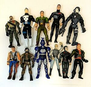 Lot of 11 Action Figures 4” GI Joes Punisher, Wayne, Borg, Eagle, Stinger 1990s