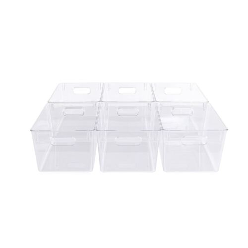 6 PCS Clear Plastic Storage Bin Container Set Pantry Kitchen Fridge Organizer