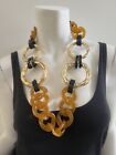 ANGELA CAPUTI Chain Link Bamboo Ring Beaded Resin Necklace