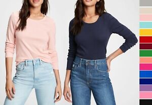 Women's Basic Long Sleeve Top Slim Fit Stretchy Crew Neck T-Shirt Plain Cotton