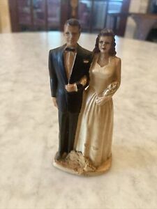 New ListingVintage Wedding Bride & Groom Cake Topper | 1940s | Paint Wear Plaster 4.25”