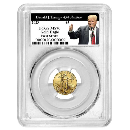 2023 $5 American Gold Eagle 1/10 oz PCGS MS70 FS Trump 45th President Label
