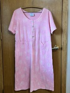 Vintage Fresh Produce Cotton Pink Floral Short Sleeve Dress Pockets Size Large