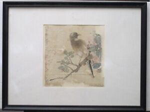 Antique Chinese Painting on SILK, Bird - Framed, Cute