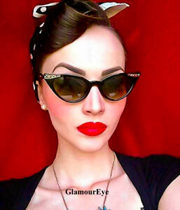 50s Vintage Style Cat Eye Black Gold WaYfe Crystals Rockabilly Sunglasses 1317 S