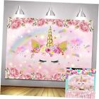 Unicorn Backdrop for Girls Birthday Party Watercolor Flowers Rainbow 5x3ft