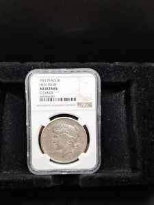 1921 $1 PEACE SILVER DOLLAR HIGH RELIEF NGC AU DETAILS