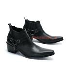 Chic Mens Leather Chain Decor Ankle Boots Dress Party Clubwear Pointed Toe Shoes