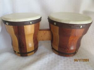 Vintage Multi-Woods Musical Instrument Connected BONGO DRUMS Percussion