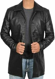 Leather Trench Coat-Mid Length Coat For Men-Black Sheep Coat-Trench Coat For Men