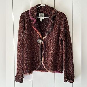 Vintage Women’s Large Cardigan Sweater Textured Large Boucle Knit Burgundy
