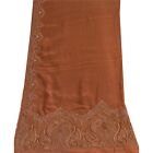 Sanskriti Vintage Brown Long Dupatta Stole Pure Crepe Silk Hand Beaded Scarves