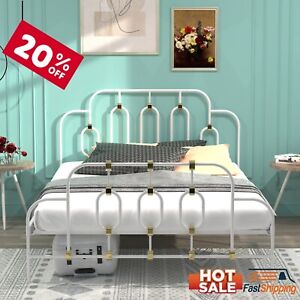 New ListingFull Size Bed Frame Heavy Duty Metal Platform with Headboard with Gold Details