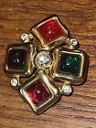 Vintage Glass Cabochon Multicolor Brooch Pendant Signed M or W? VG Preowned Cond