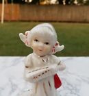 Vintage Valentine's Ceramic Little Girl With Pigtails Red And White Gold Accent