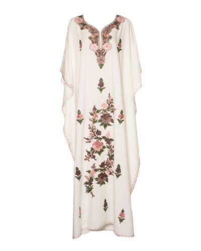 Kaftan Dress (White with Pink Flowers)